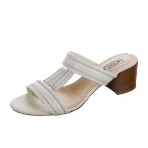 Tod's Leather T-Strap Sandals White block heel